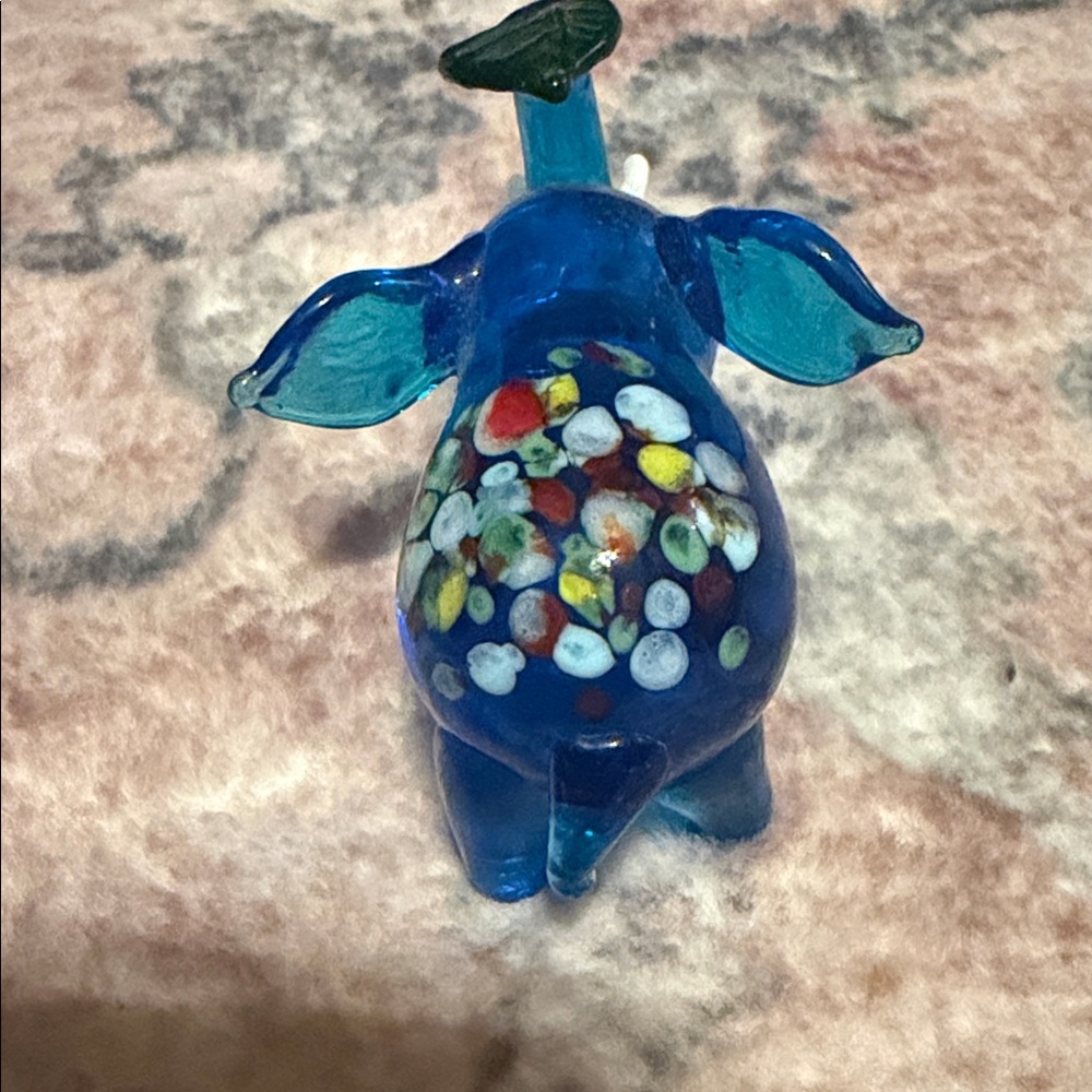 Blue Glass Elephant Figurines with Floral Accents - Picture 10 of 14